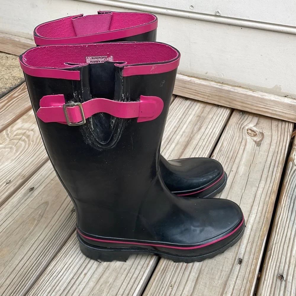 Nine West Black & Pink Rain Boots Size 7